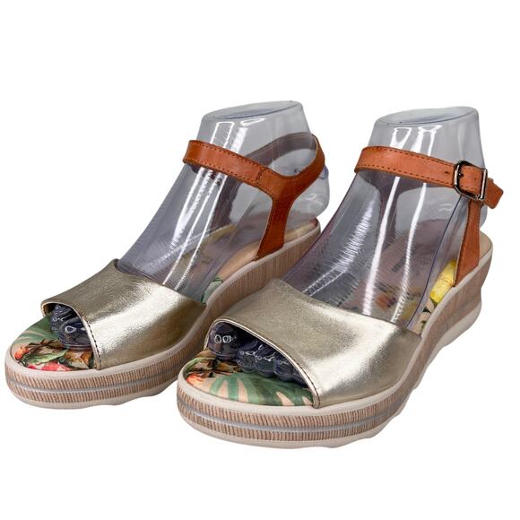 Dorking by Fluchos Spain Wedge Sandals Gold 36 - Picture 4 of 12